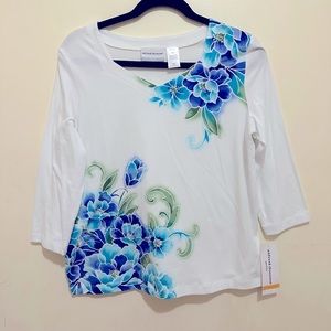 Alfred Dunner Womens V Neck 3/4 Sleeve T-Shirt